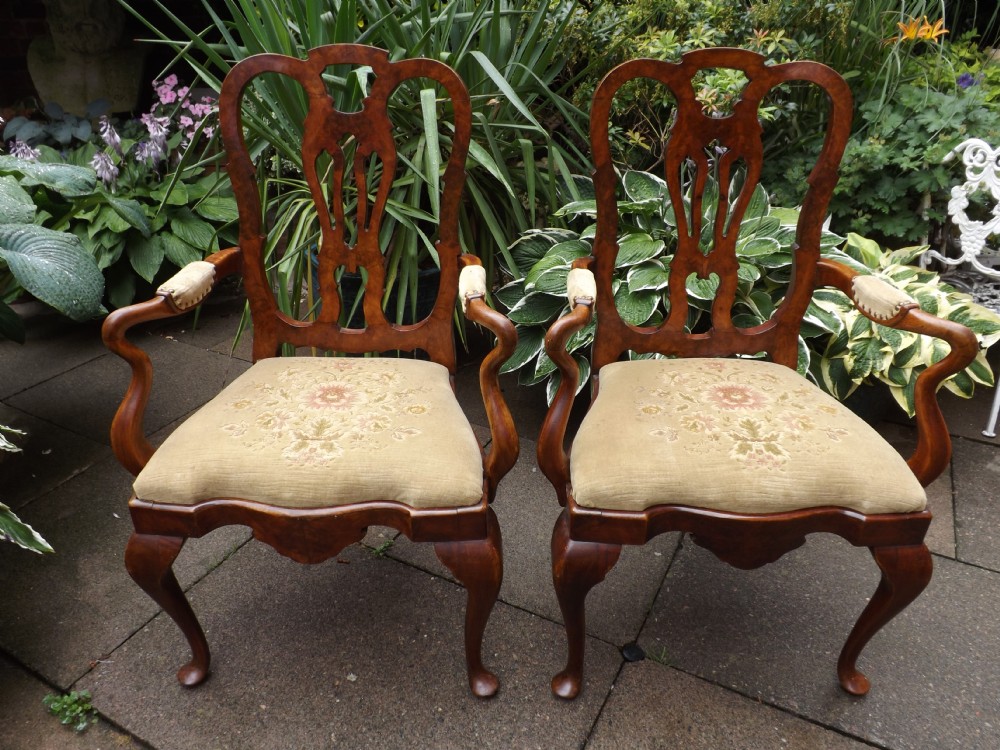 Pair of late C19th Dutch walnut armchairs.