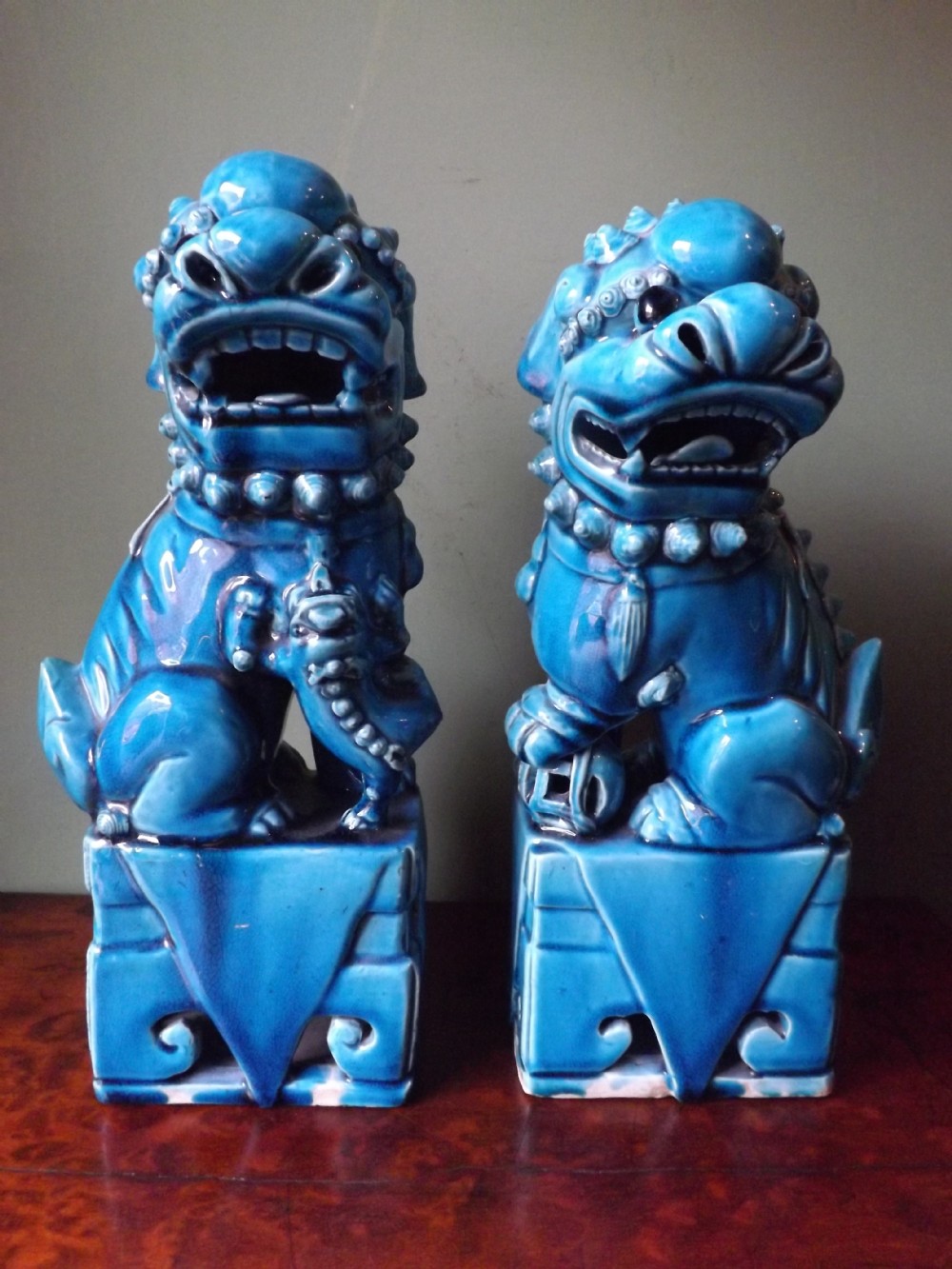 Pair of early C20th Chinese turquoise-glazed pottery 'Dogs of Fo '