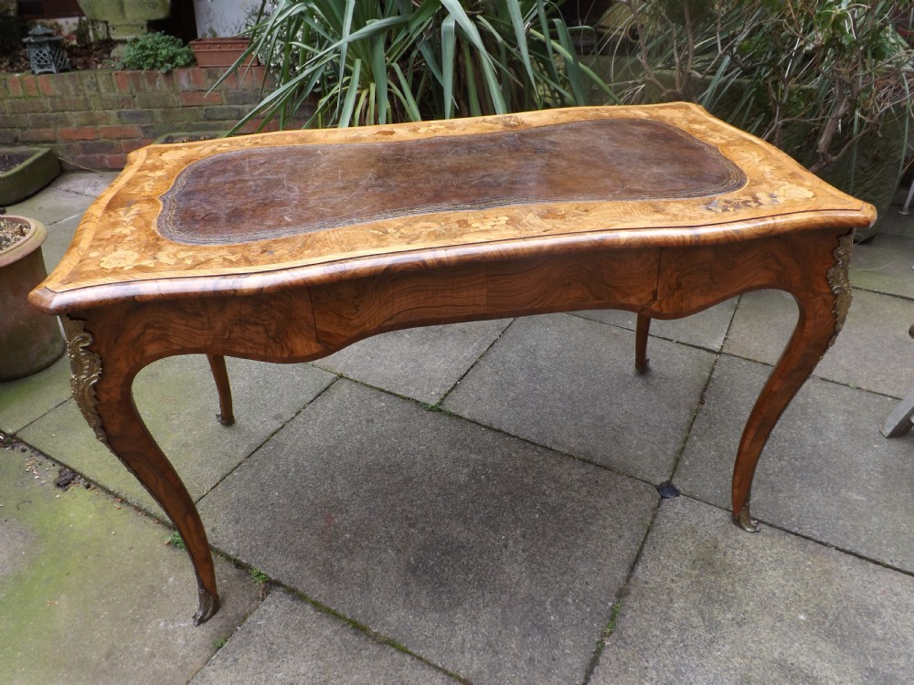 C19th walnut and floral marquetry 'bureau-plat' or writing table