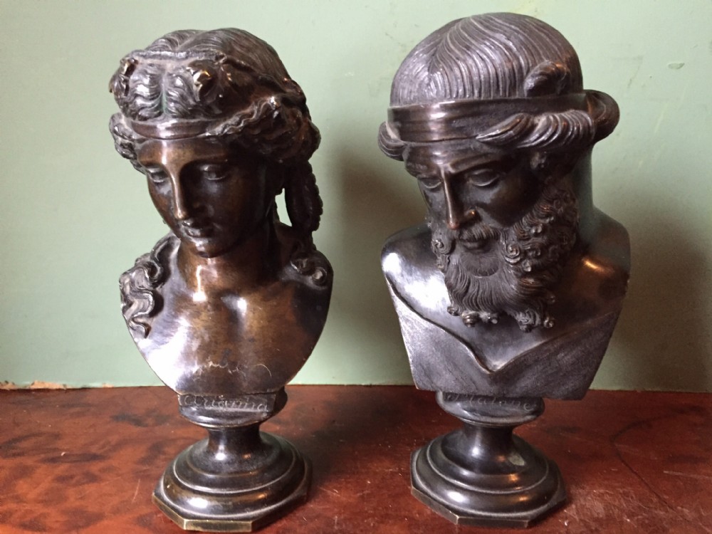 Pair of late C19th bronze miniature 'Grand Tour' souvenir busts of 
