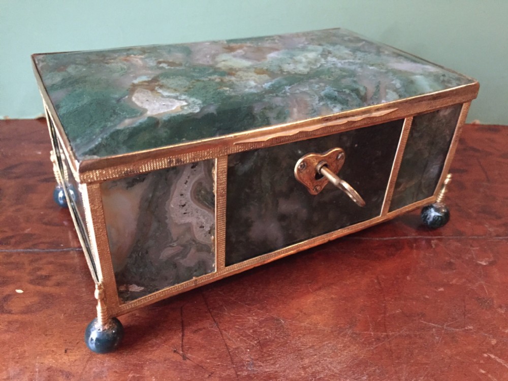 Fine larger scale C19th Austro-Hungarian gilt-bronze framed agate casket