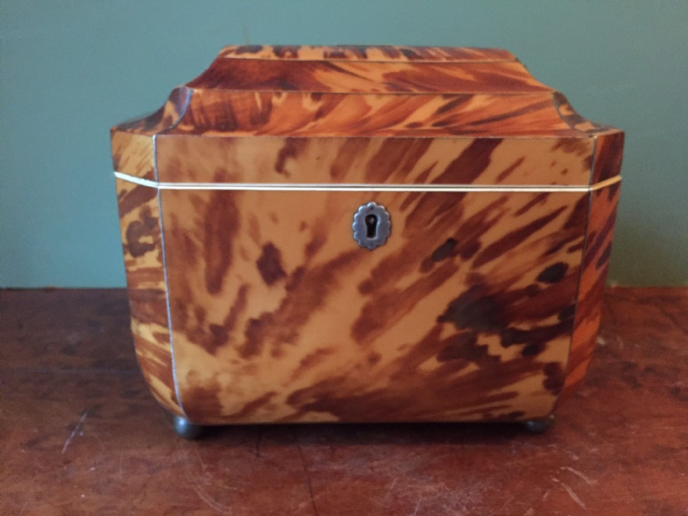 Early C19th Regency period 'blonde' tortoiseshell oblong tea-caddy.