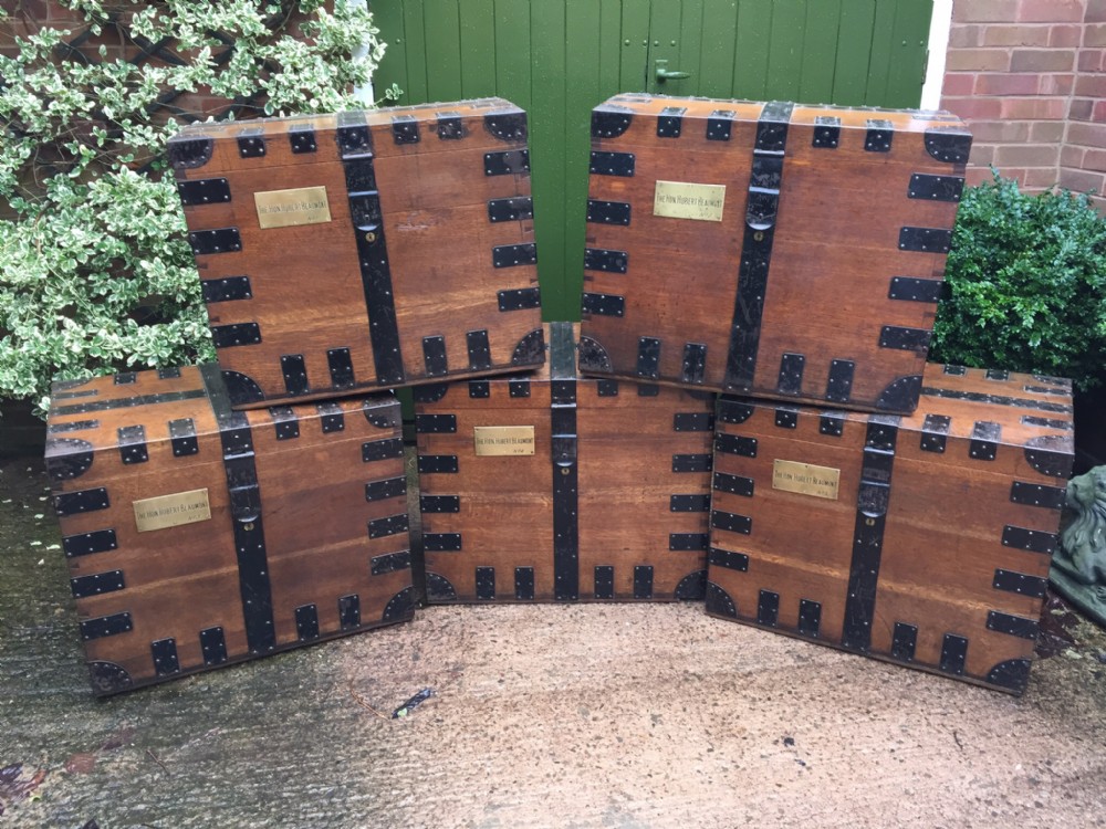 Rare set of 5 numbered C19th iron-bound oak Country-House 'silver-chests'