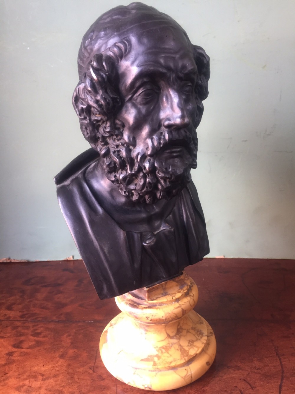 Early C20th Italian 'Grand Tour' souvenir bronze bust study of Homer after the antique.