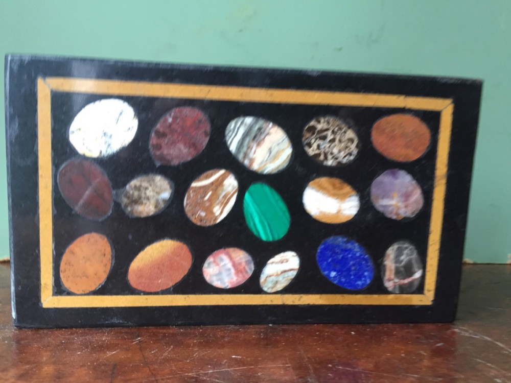 C19th Italian 'Grand Tour' souvenir oblong specimen marble inlaid paper-weight.