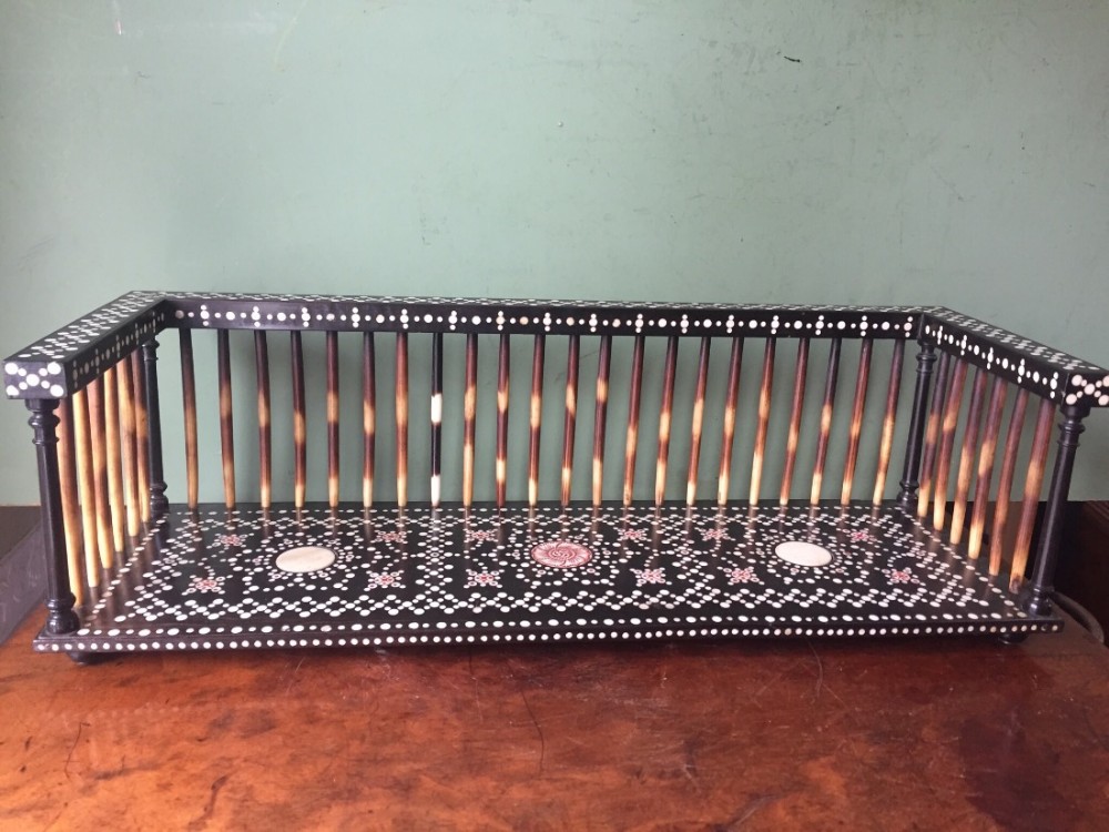 C19th Anglo-Indian ebony , porcupine quill and ivory rectangular desk-top book-stand.