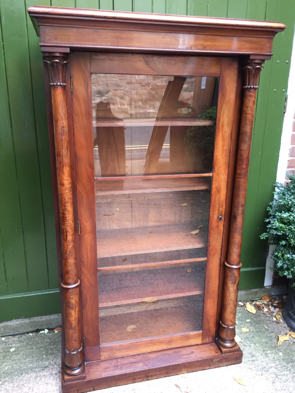 C19th Empire-style mahogany floor-standing glazed bookcase cabinet .