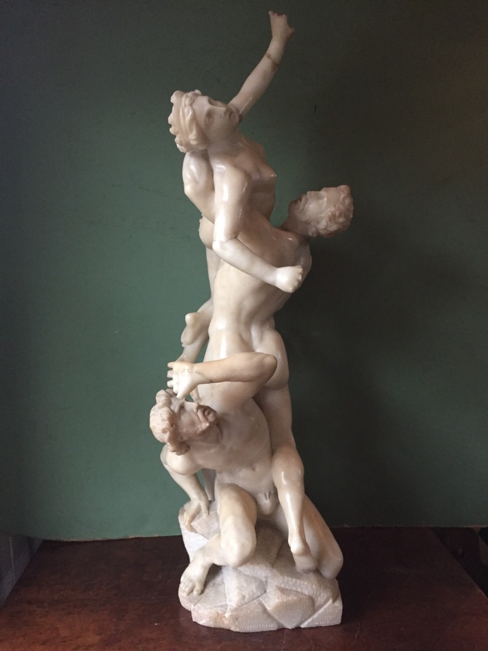 Late C19th Italian 'Grand Tour' souvenir carved alabaster sculpture group after Giambologna 