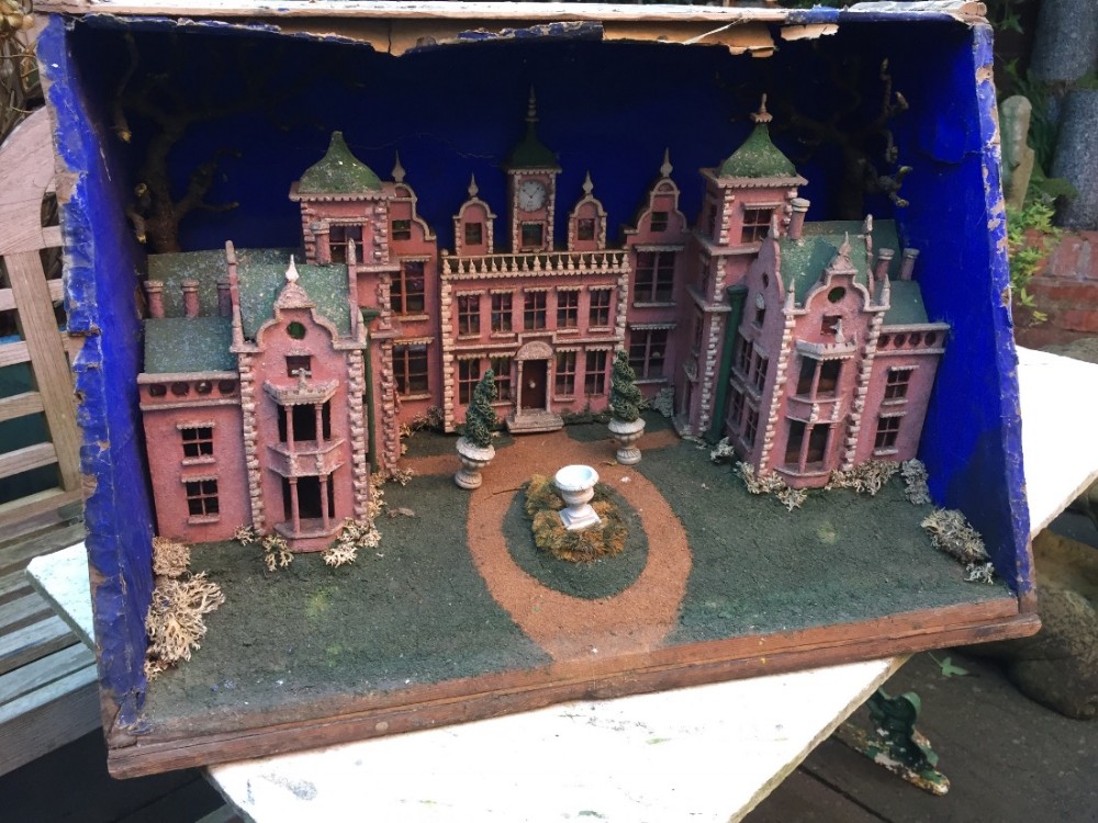 Fascinating C19th Victorian folk-art 'scratch-built' whimsical diorama of the Jacobean mansion 