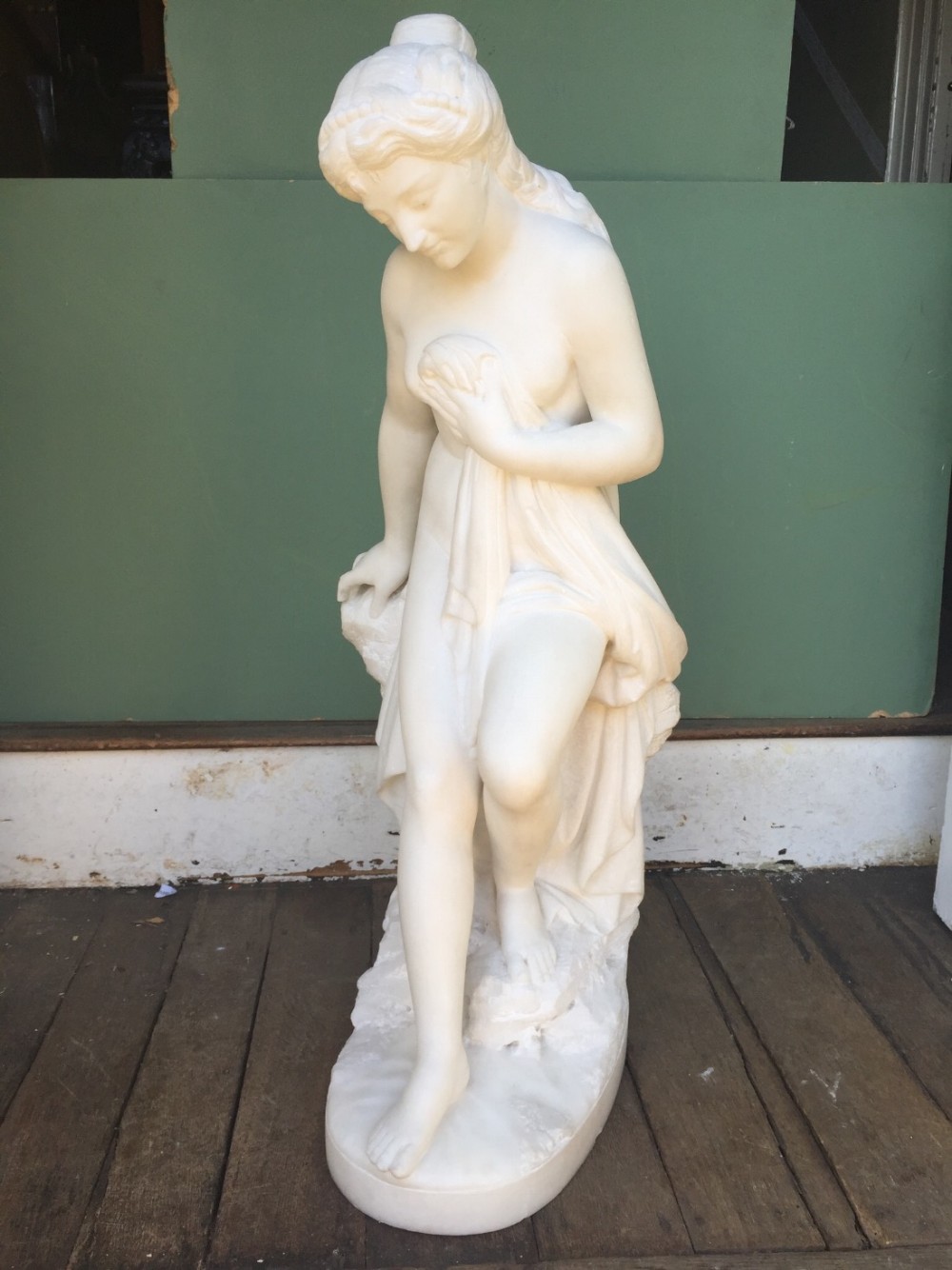 Fine late C19th Italian carved white statuary marble figure of a bather by Pietro Bazzanti , Florence.
