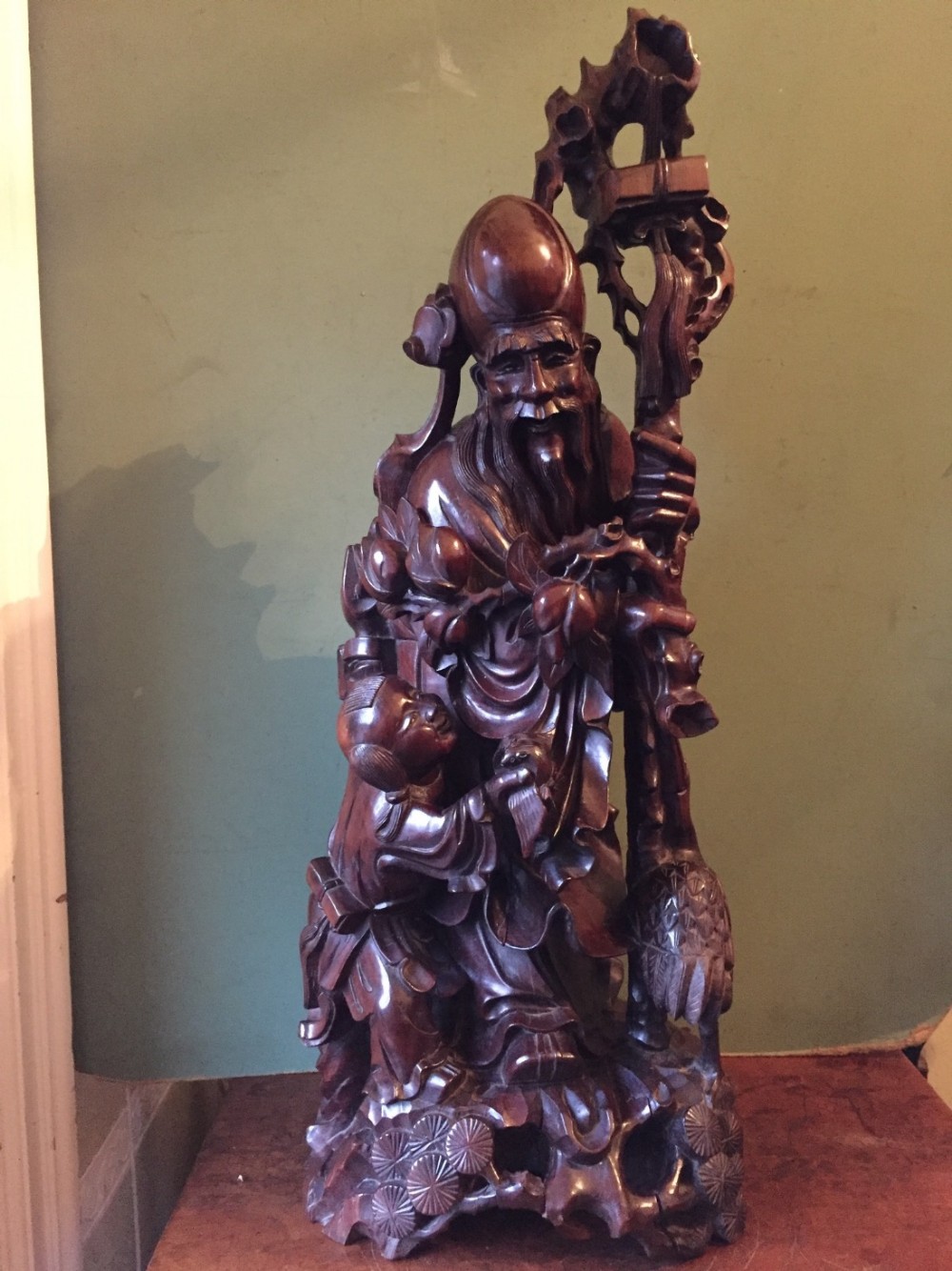 Large late C19th Chinese carved hardwood figure group.