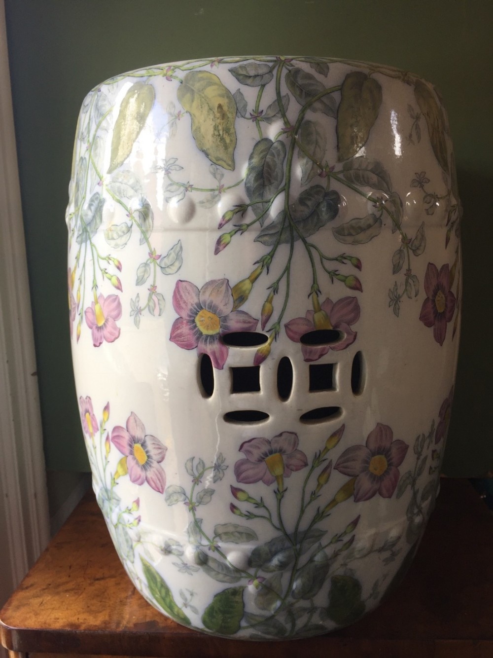 Late C19th Staffordshire pottery Chinese-style barrel-form garden seat or side table by Copeland Spode. 