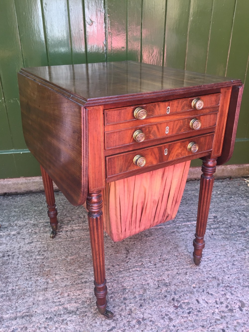 Early C19th Regency period mahogany drop-leaf Pembroke sewing table with fitted writing drawer , in the manner of Gillows of Lancaster.