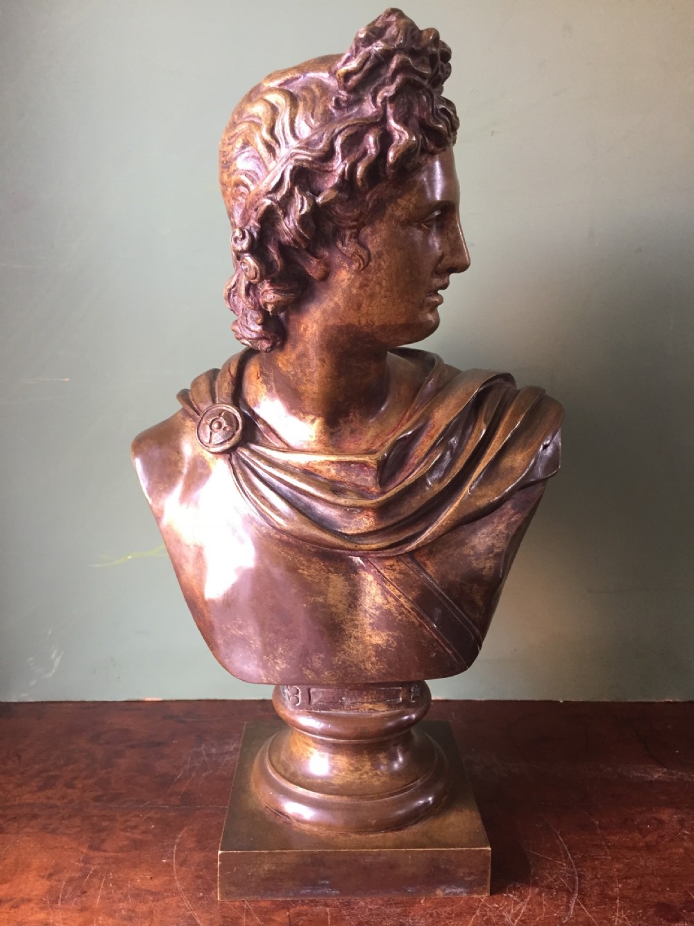 C19th Italian bronze 'Grand Tour' souvenir bust  , after the antique, of the Apollo Belvedere.