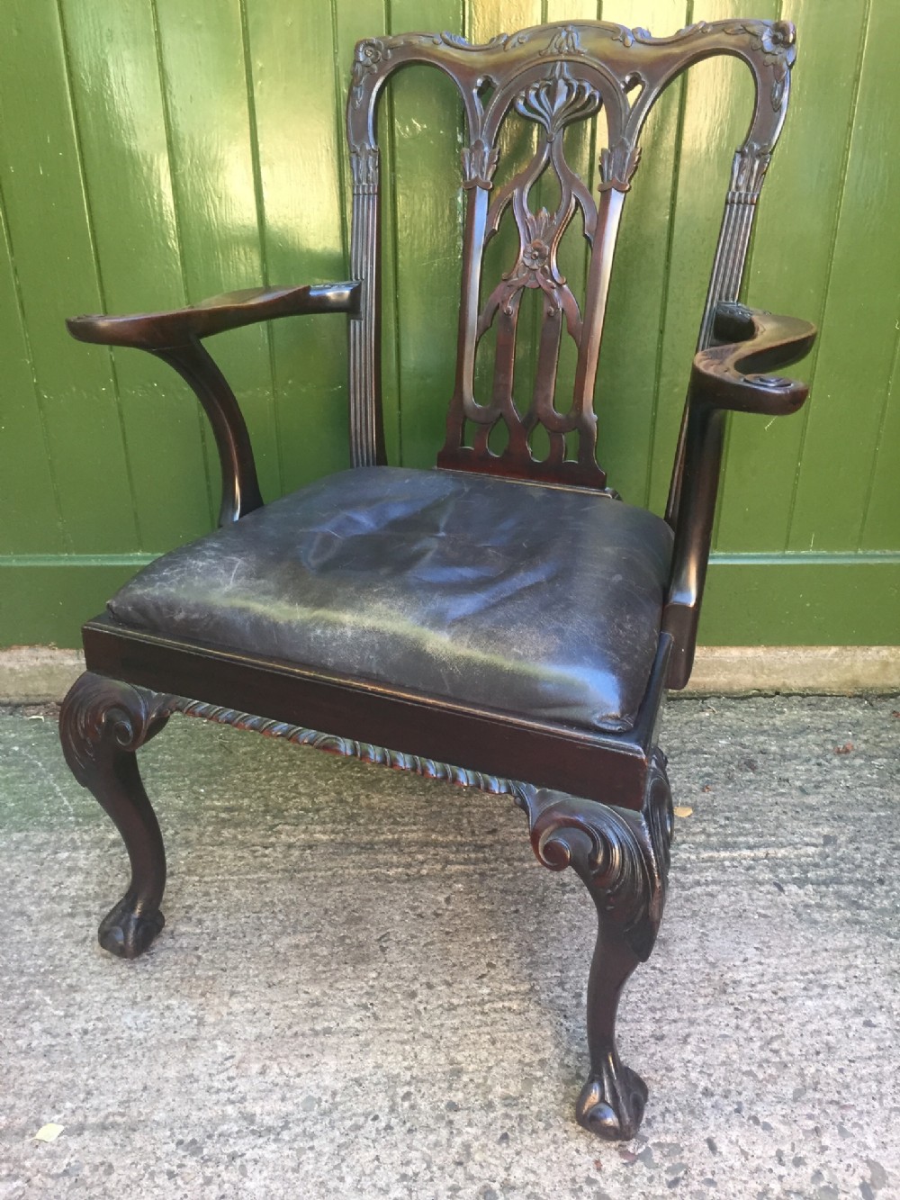 Exceptional quality C19th mahogany armchair in the C18th Chippendale revival style .