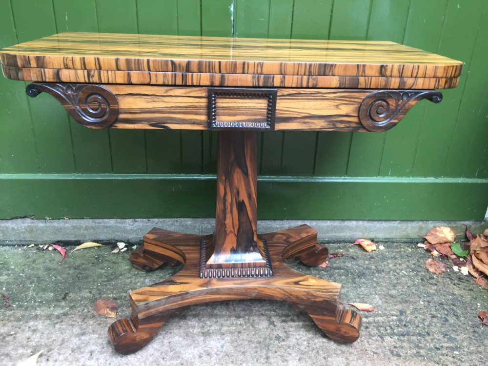 Fine early C19th Regency period coromandel or calamander fold-over card or gaming table.