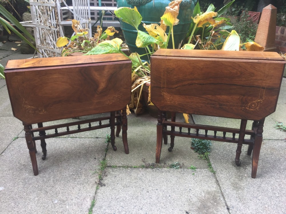 Matched 'pair' of late C19th Victorian period miniature inlaid rosewood drop-leaf 