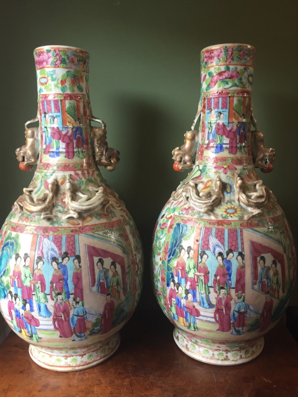 Pair of late C19th Chinese Cantonese porcelain vases.
