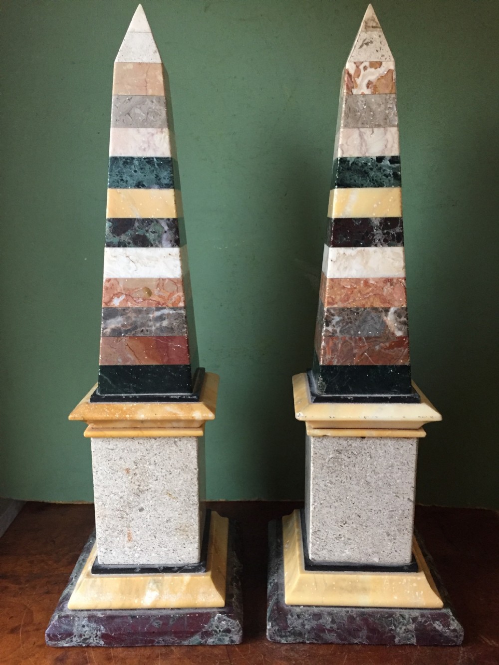 Pair of C19th Italian specimen marble obelisks.