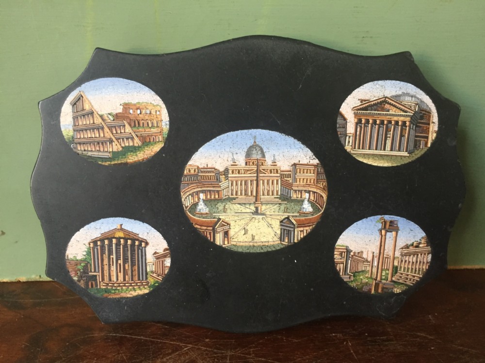 Fine late C19th Italian 'Grand Tour' souvenir marble paperweight with micro-mosaic scenic panels.
