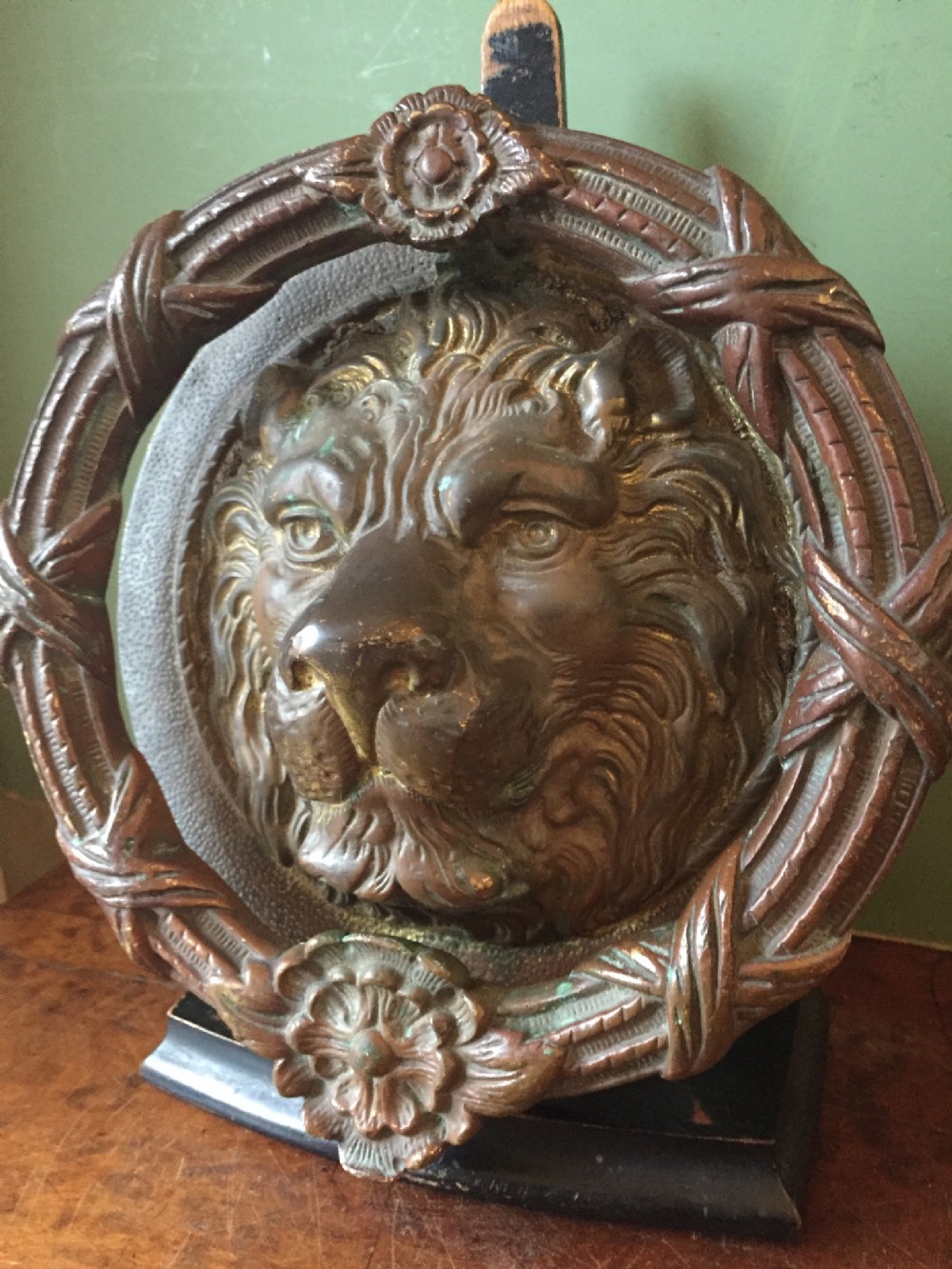 Large early C20th bronze lion's mask door knocker .