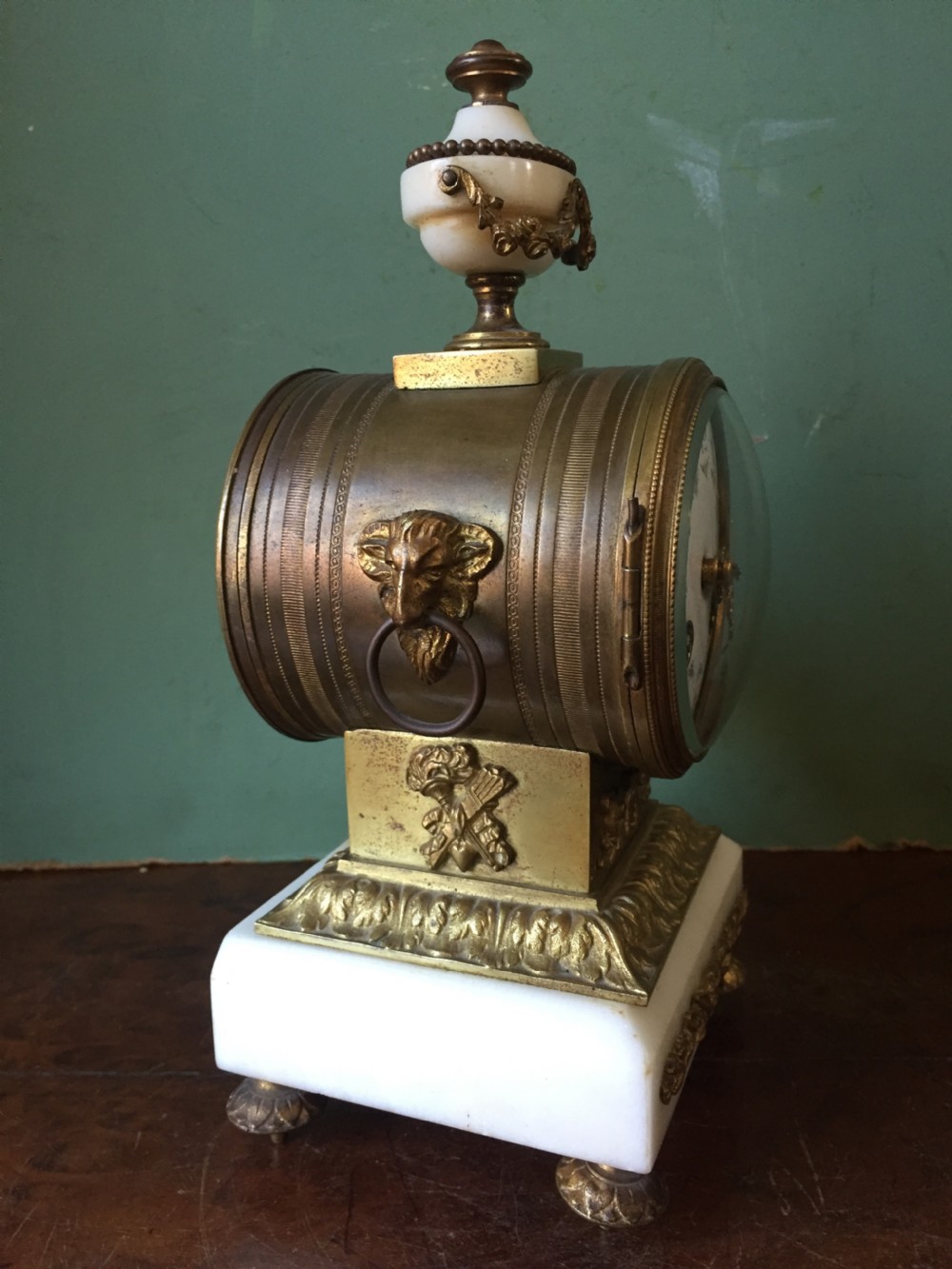 C19th French ormolu and alabaster 'drum' clock . View V