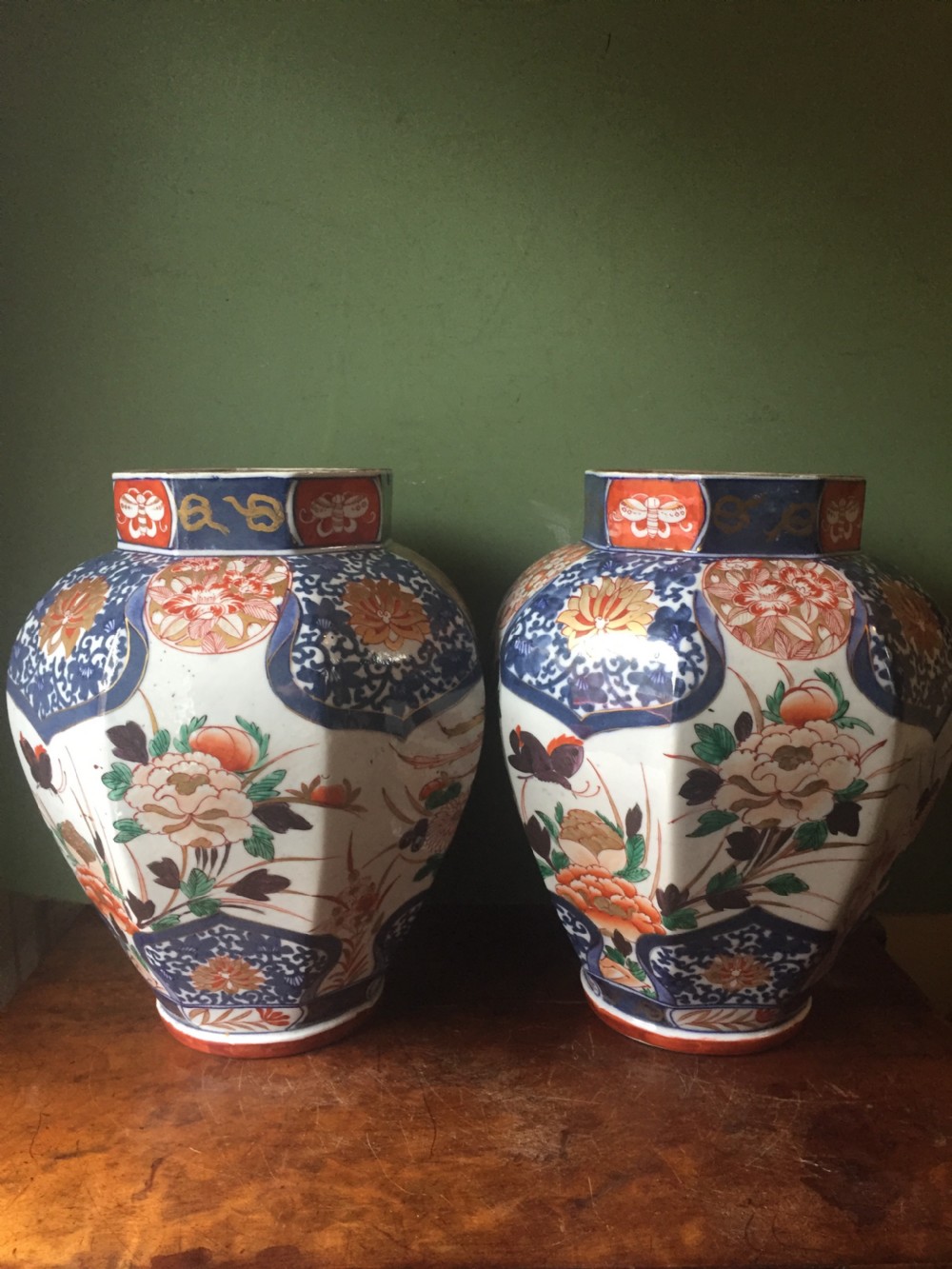 Pair of C18th Japanese Imari palette porcelain vases .
