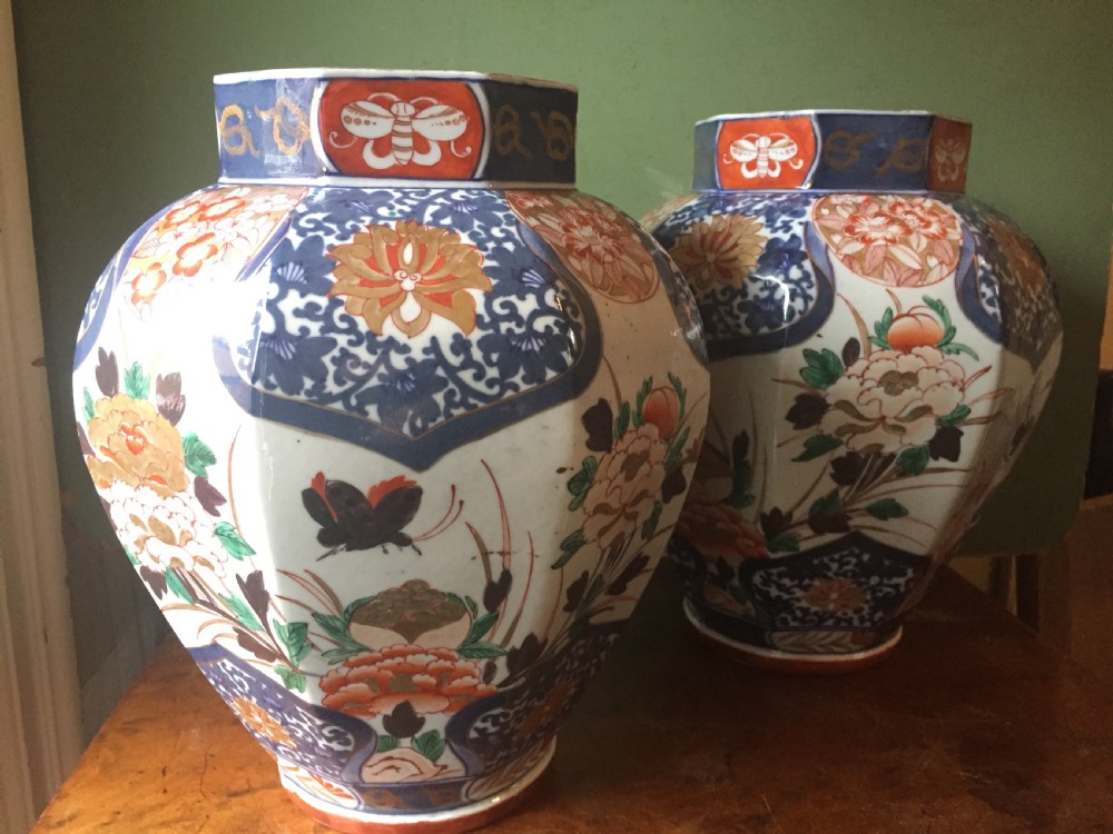 Pair of C18th Japanese Imari palette porcelain vases . View VIII