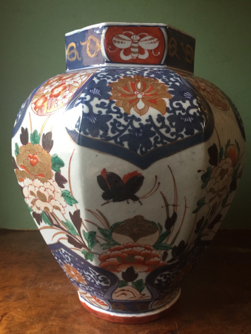 Pair of C18th Japanese Imari palette porcelain vases . View IX