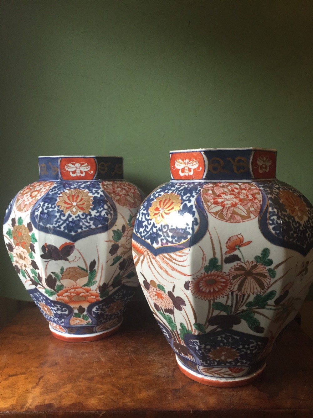Pair of C18th Japanese Imari palette porcelain vases . View XIII