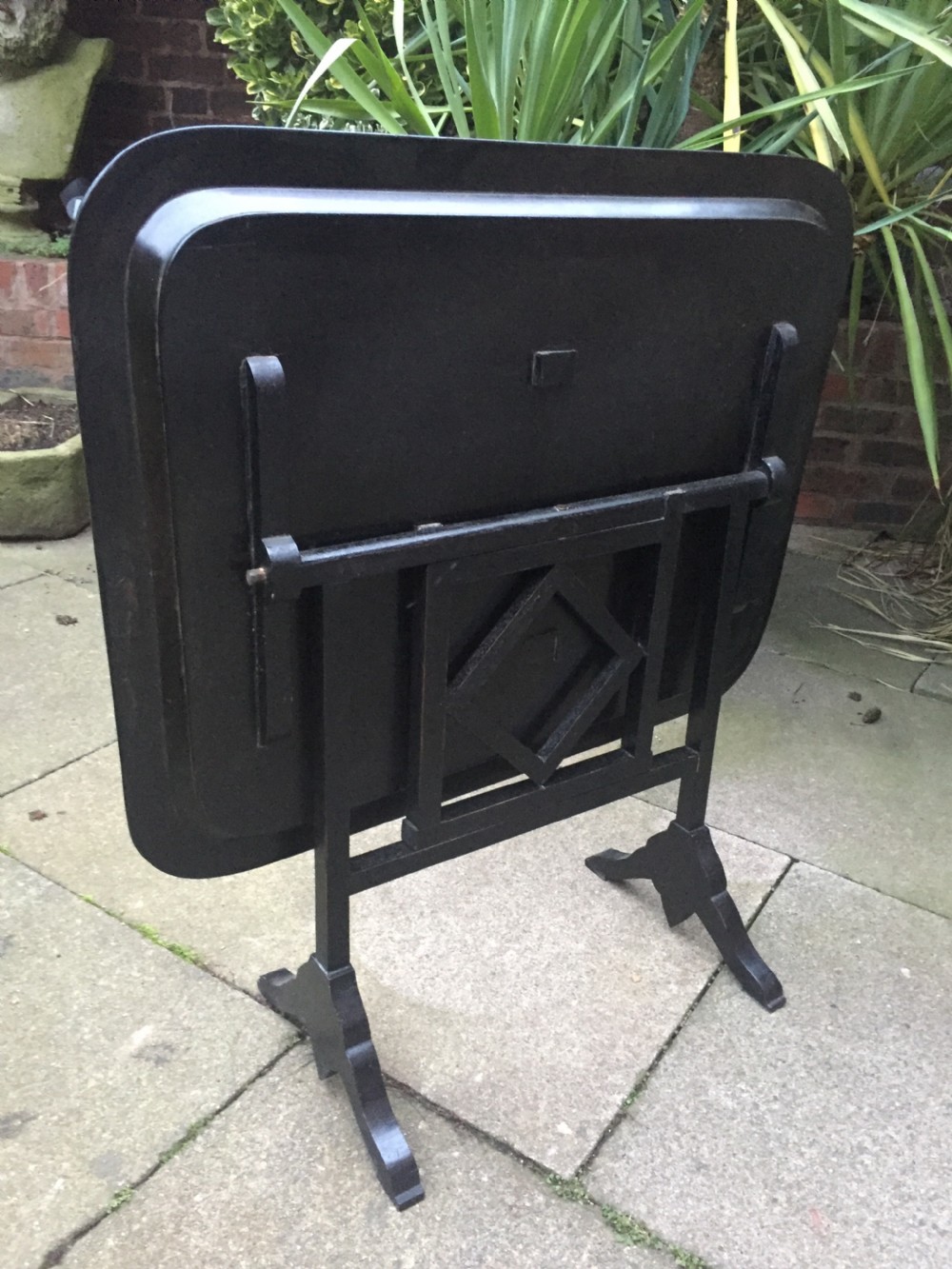 Early C19th Regency period papier-mâché tray mounted on a folding table stand. View IV