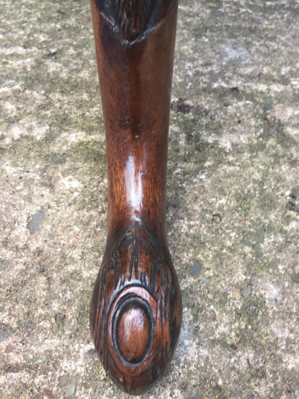 C19th carved mahogany Chippendale revival tripod wine table or 'kettle-stand' with 'pie-crust' edge top. View X