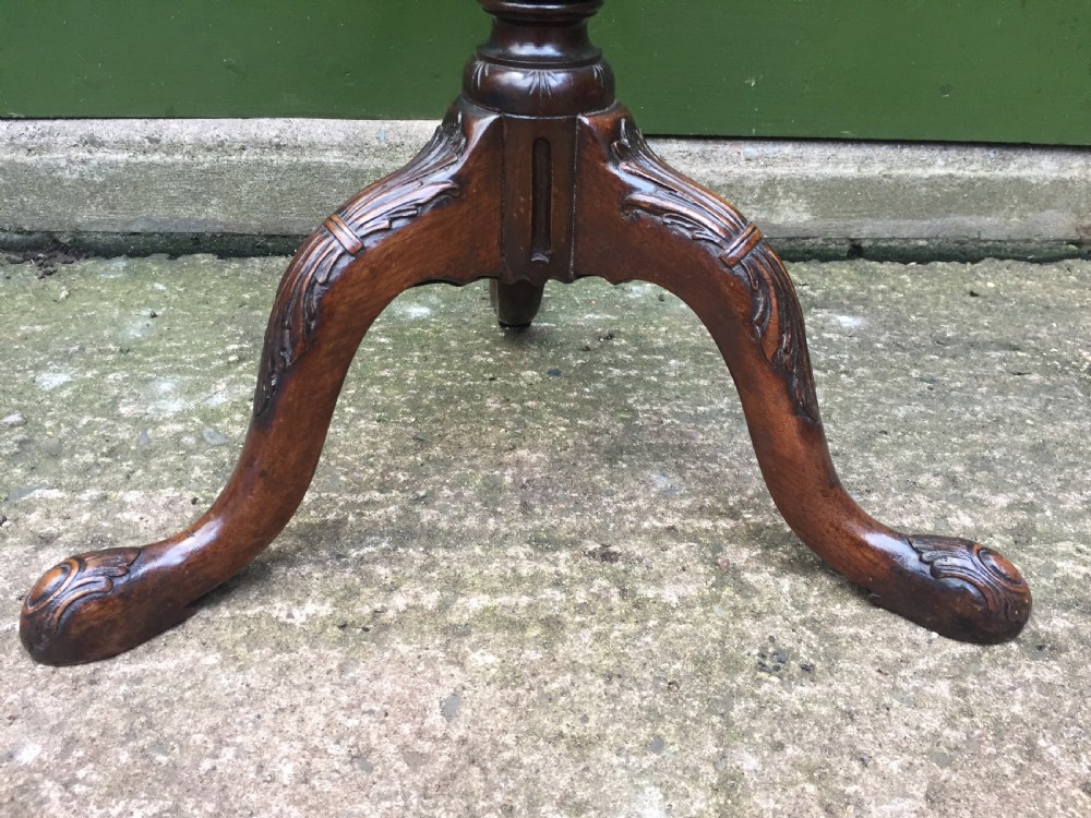 C19th carved mahogany Chippendale revival tripod wine table or 'kettle-stand' with 'pie-crust' edge top. View XI