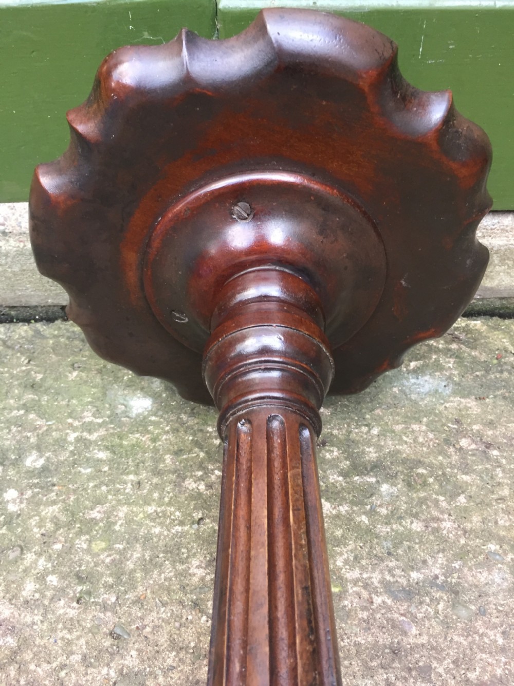 C19th carved mahogany Chippendale revival tripod wine table or 'kettle-stand' with 'pie-crust' edge top. View XIV