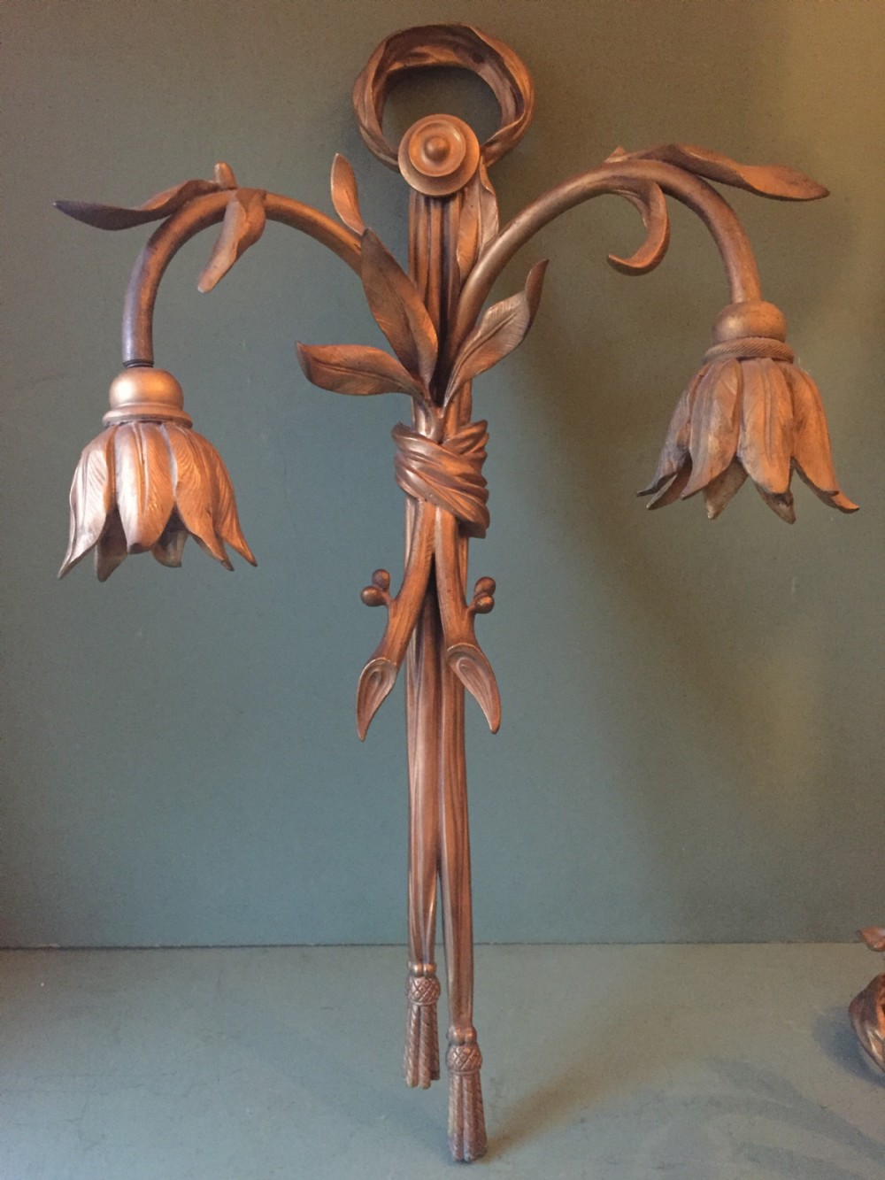 Set of 4 late C19th French ormolu twin-branch wall-lights of unusual design. View III