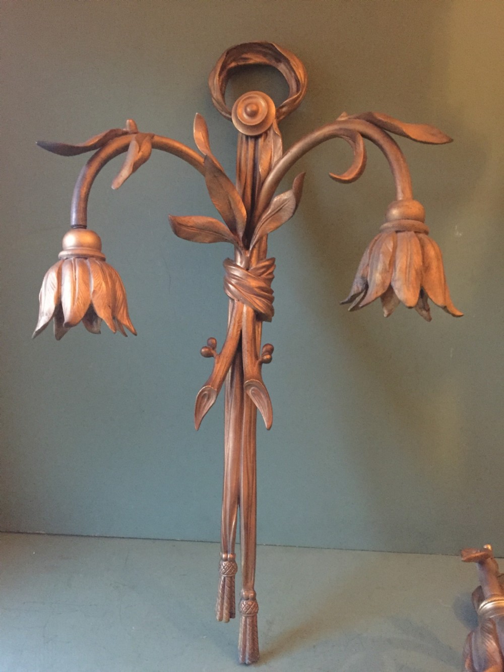Set of 4 late C19th French ormolu twin-branch wall-lights of unusual design. View IX