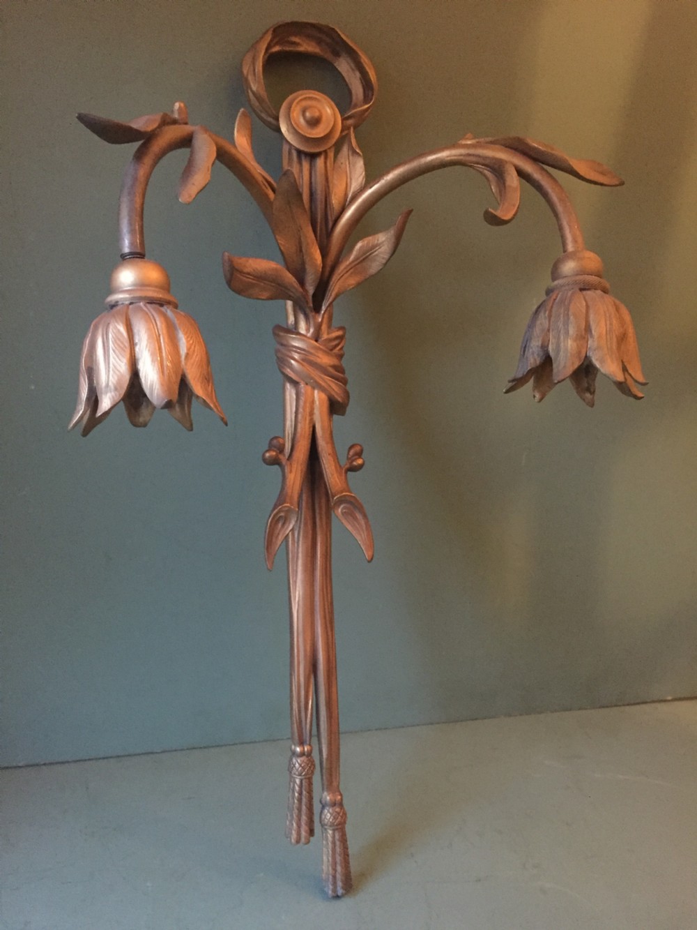 Set of 4 late C19th French ormolu twin-branch wall-lights of unusual design. View XV