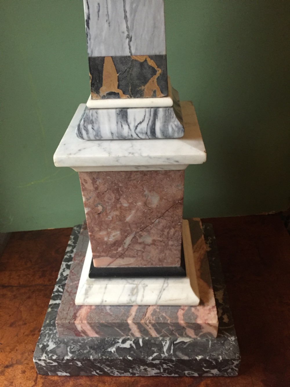 Fine and decorative late C19th Italian specimen marble obelisk of substantial scale. View XII