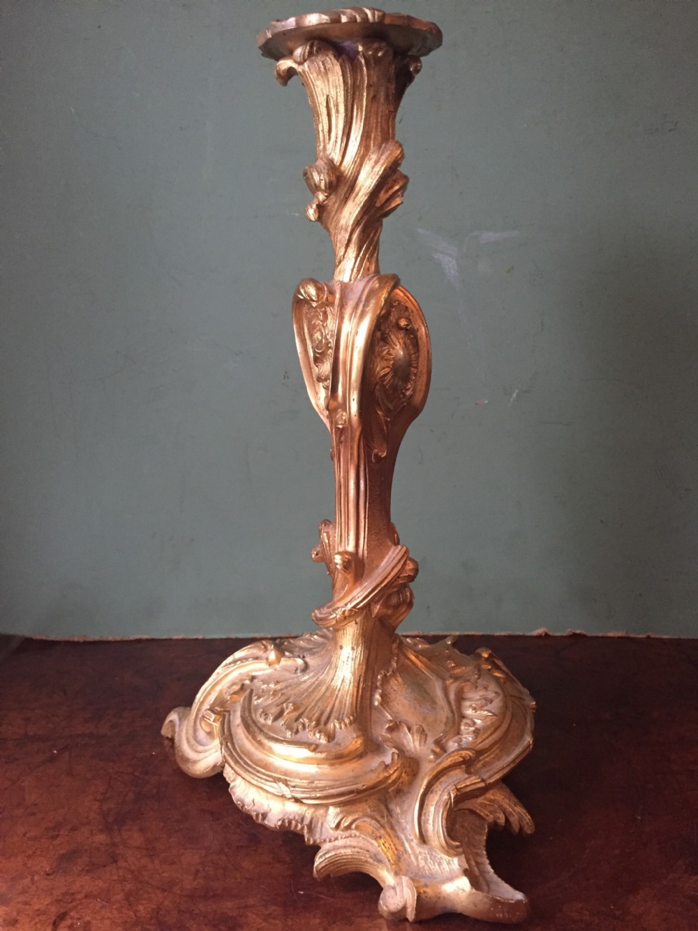 Pair of mid C19th French ormolu bronze candlesticks of Louis XVI rococo design. View VI