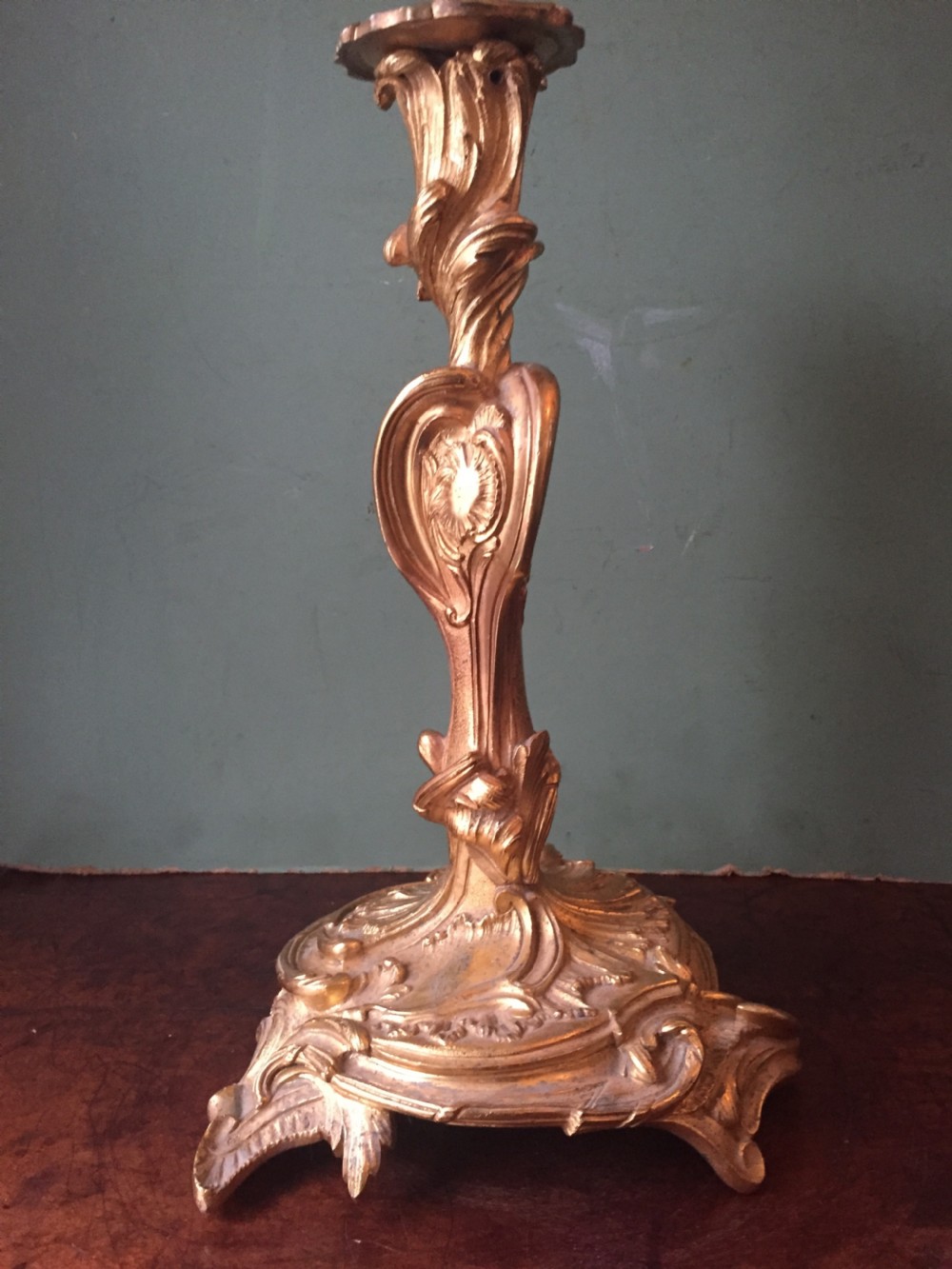 Pair of mid C19th French ormolu bronze candlesticks of Louis XVI rococo design. View VII