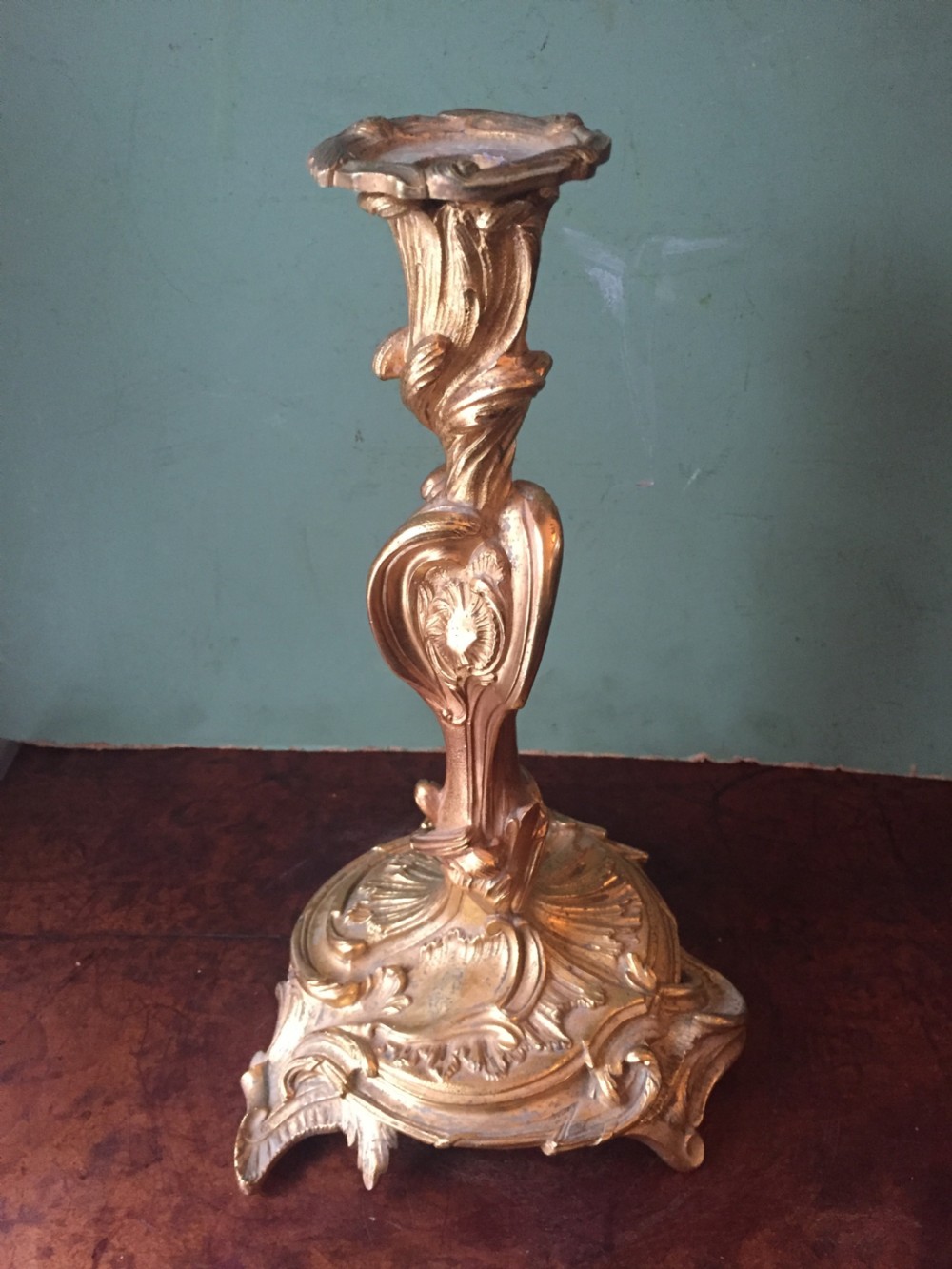 Pair of mid C19th French ormolu bronze candlesticks of Louis XVI rococo design. View VIII