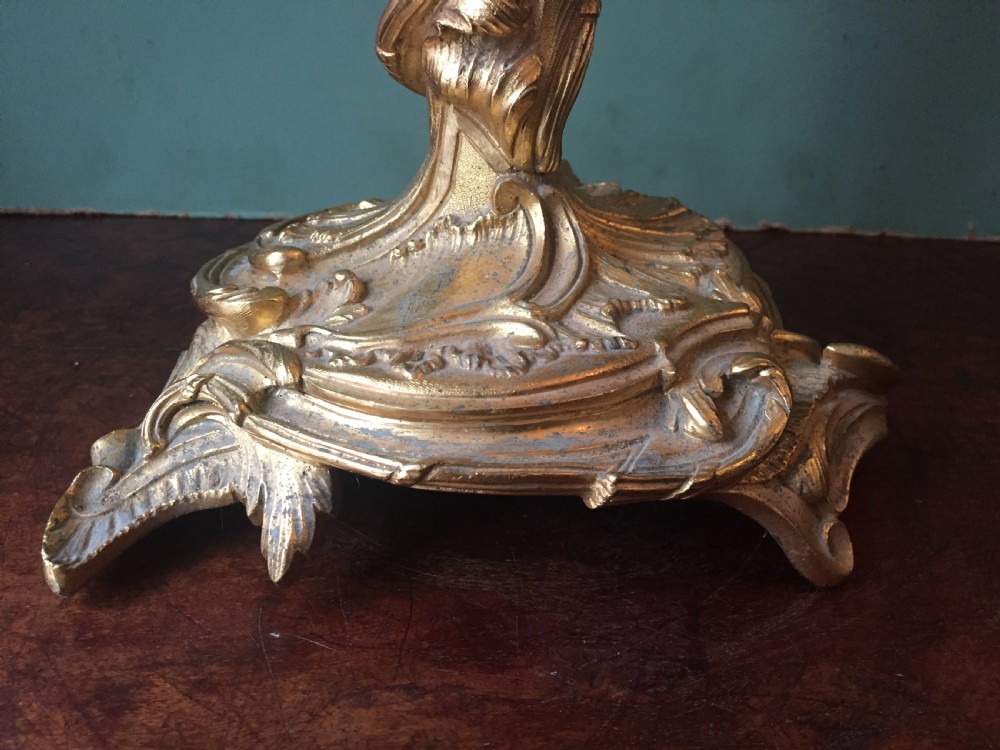 Pair of mid C19th French ormolu bronze candlesticks of Louis XVI rococo design. View XI