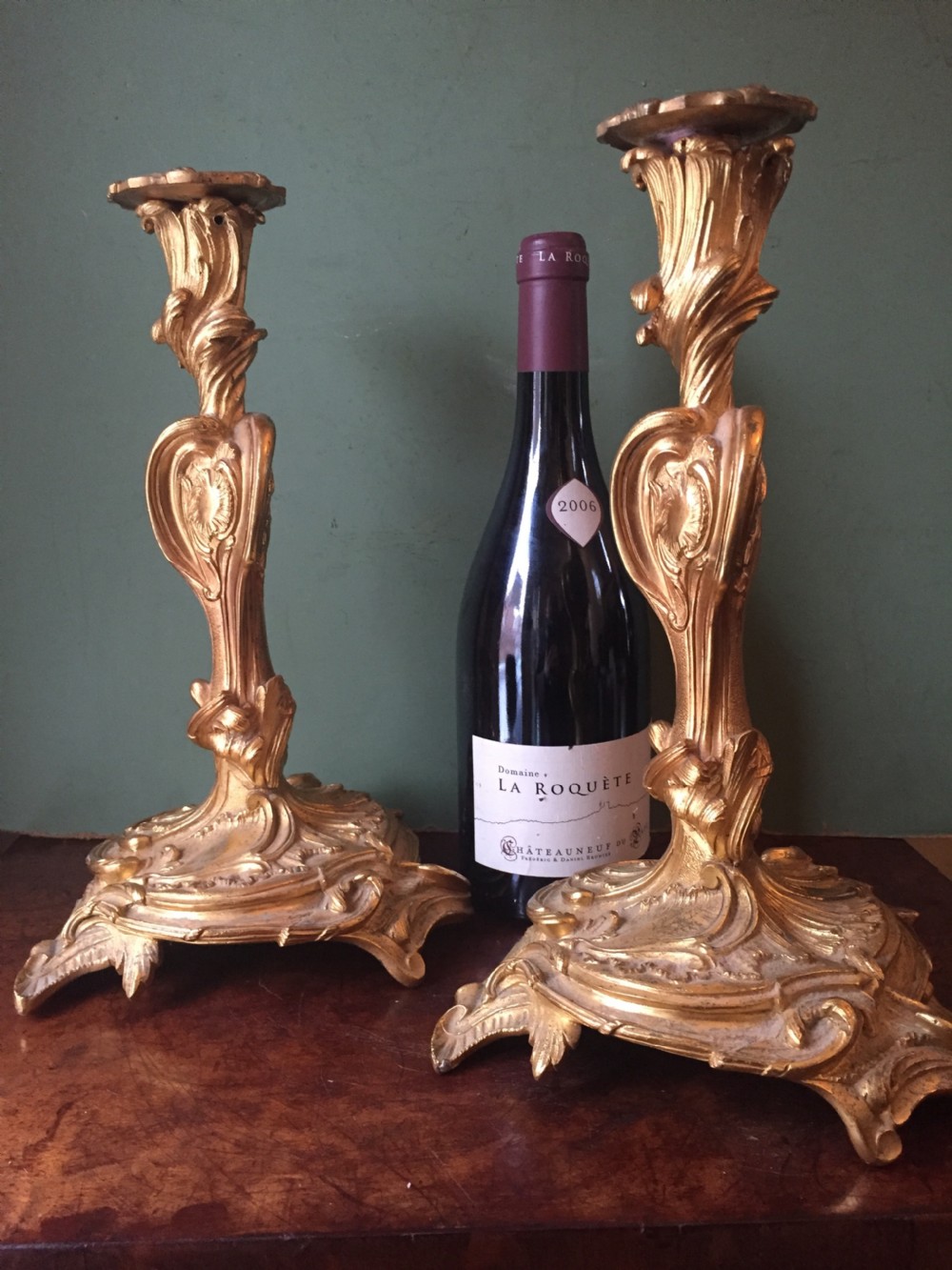 Pair of mid C19th French ormolu bronze candlesticks of Louis XVI rococo design. View XIII