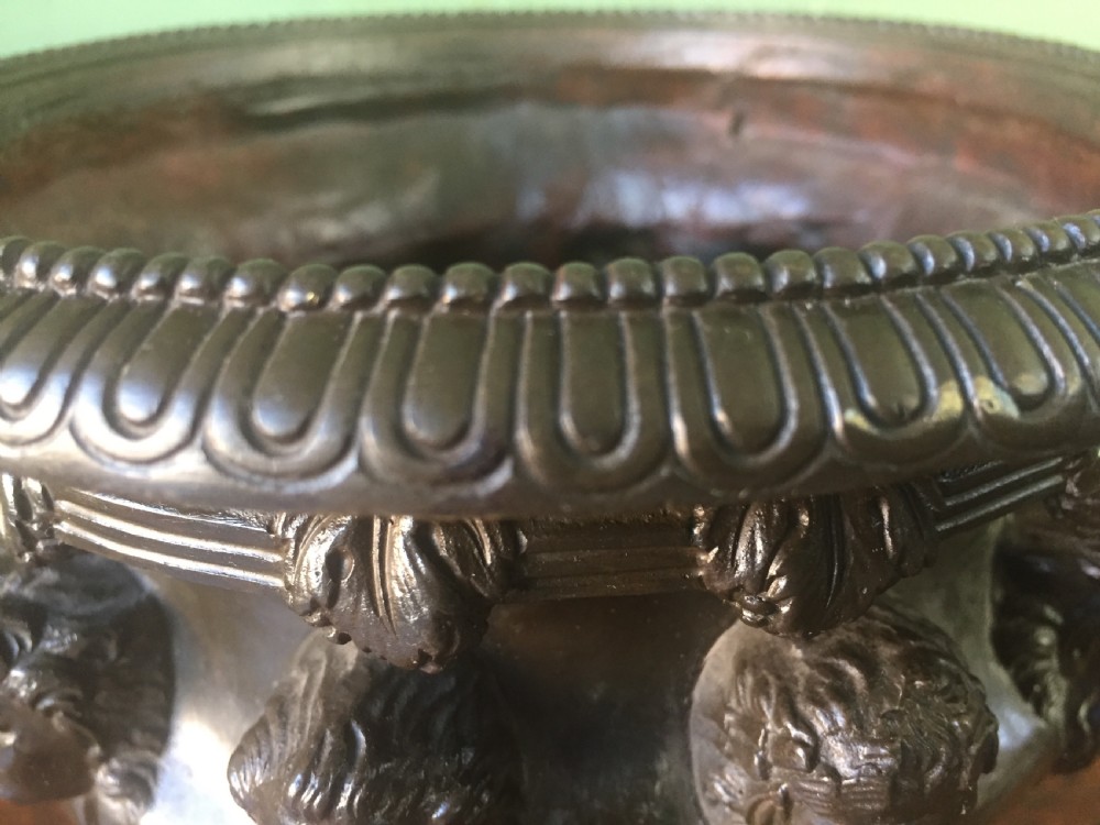 A nineteenth-century dark bronze reduction of the Albani Vase featuring classical sculpted masks along the body, intertwined handles, and a pedestal base. View XIII