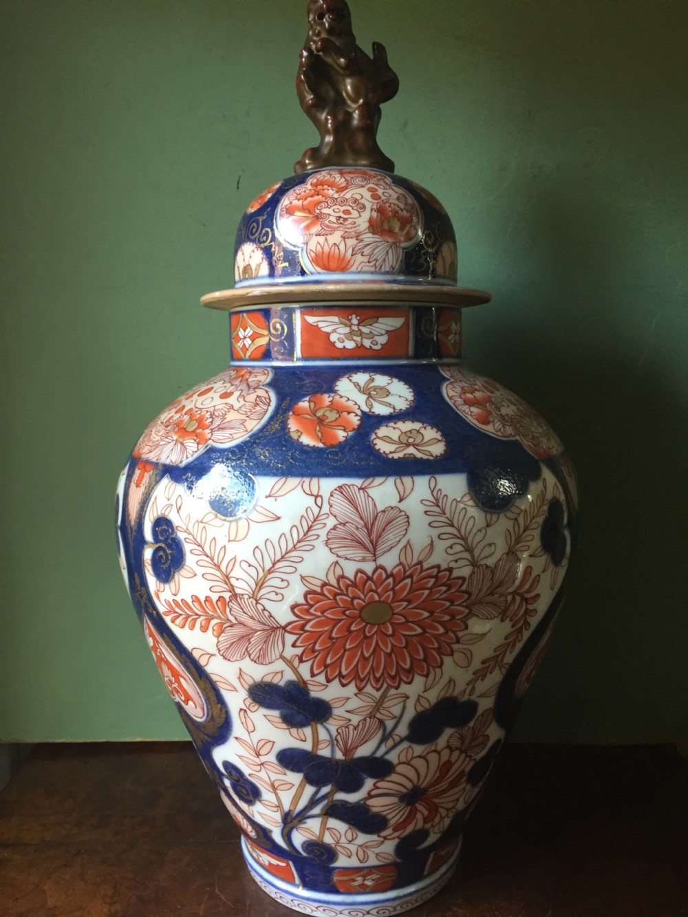 C18th Japanese Imari pattern porcelain  vase and cover . View II