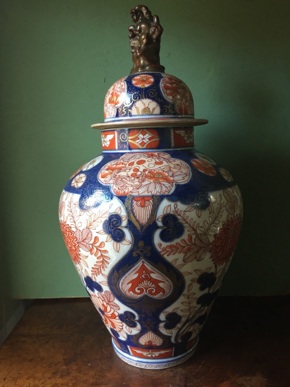C18th Japanese Imari pattern porcelain  vase and cover . View IV