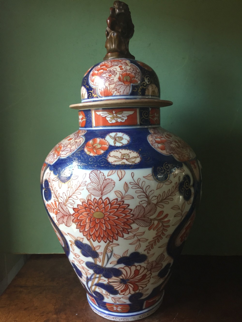 C18th Japanese Imari pattern porcelain  vase and cover . View V
