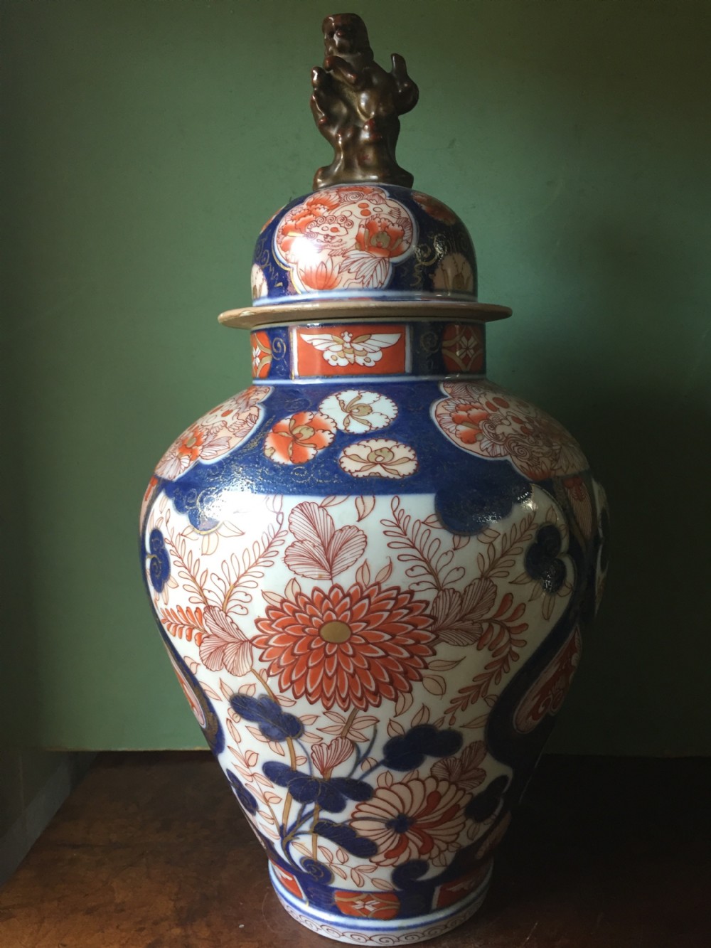 C18th Japanese Imari pattern porcelain  vase and cover . View IX