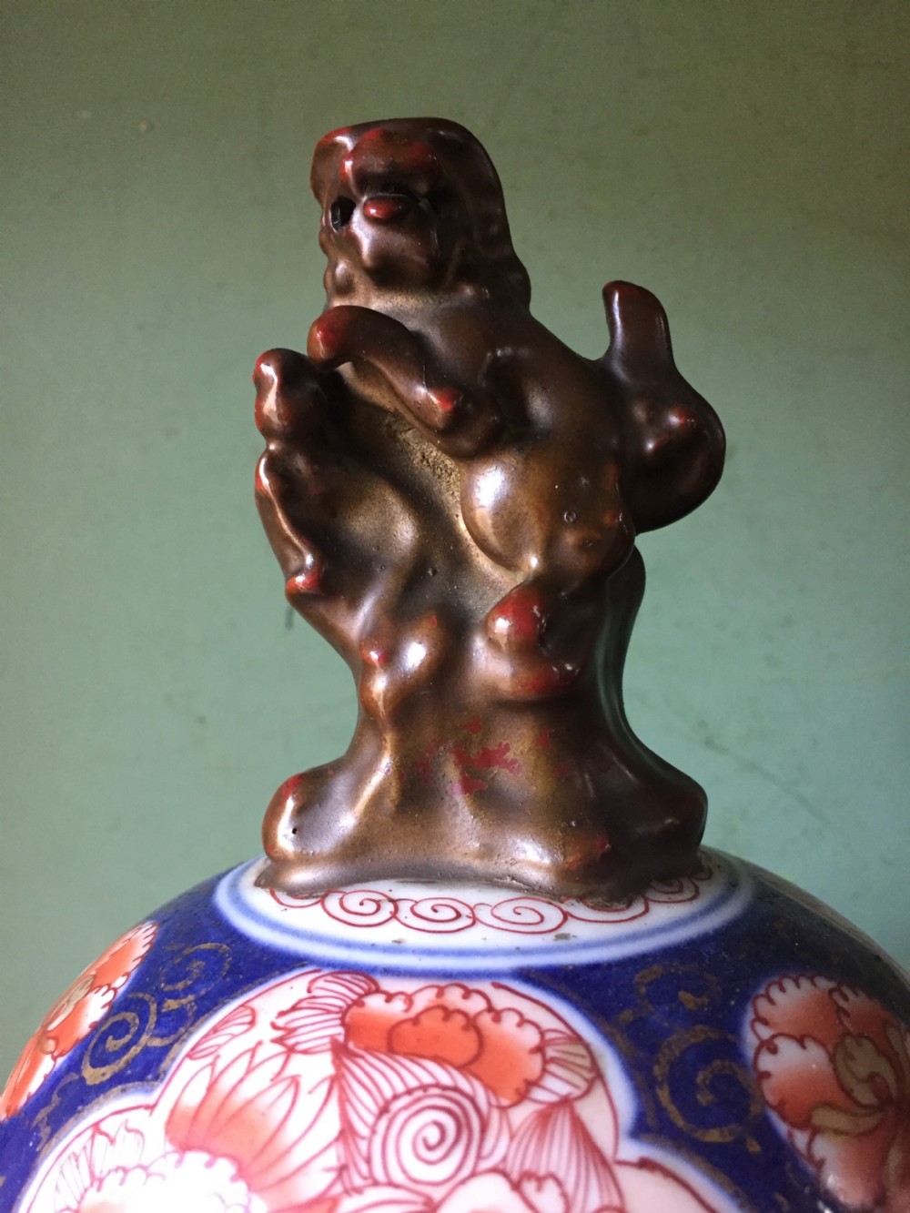 C18th Japanese Imari pattern porcelain  vase and cover . View X