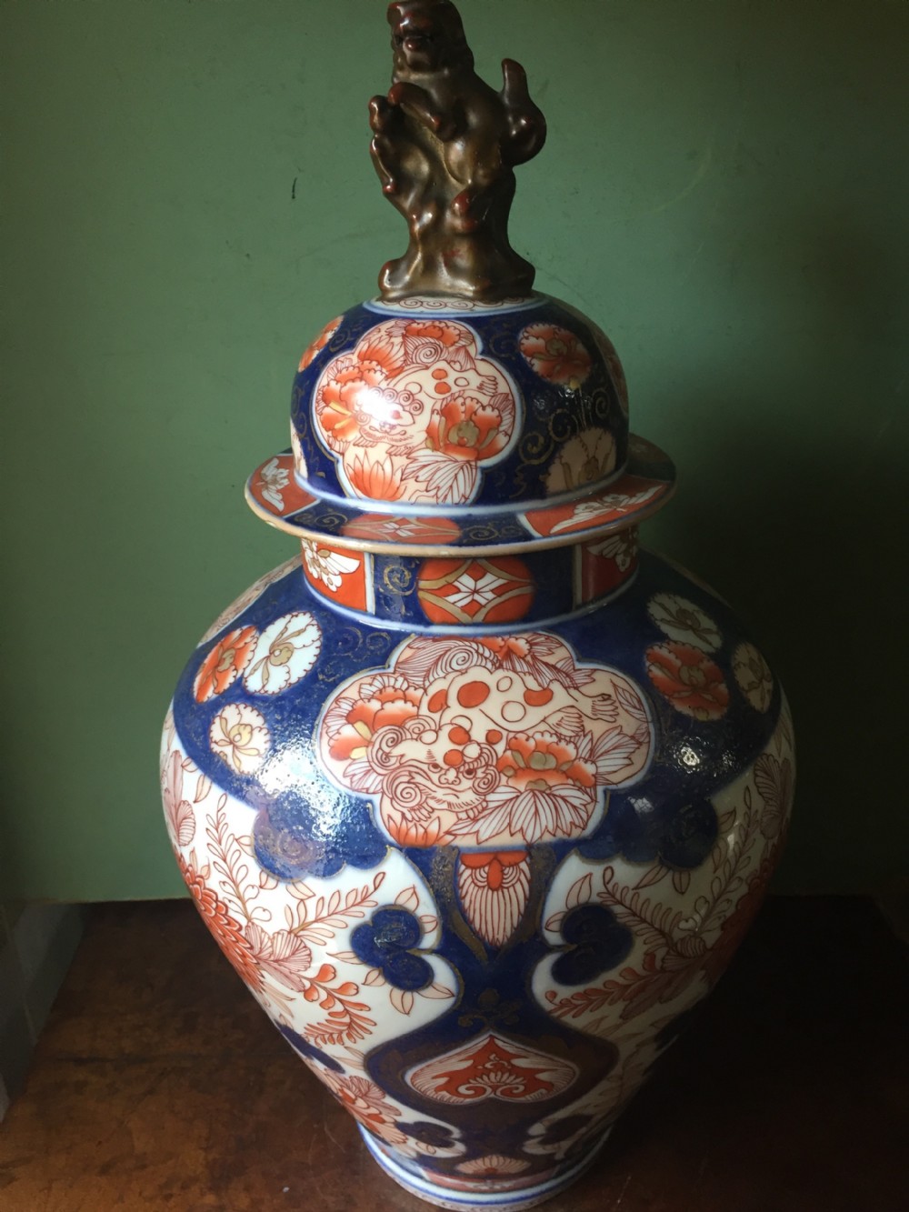 C18th Japanese Imari pattern porcelain  vase and cover . View XV